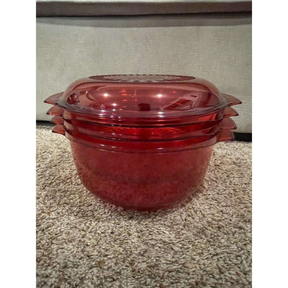 Vintage Tupperware Sheerly Elegant Ruby Red Acrylic Bowl Set & Tumbler